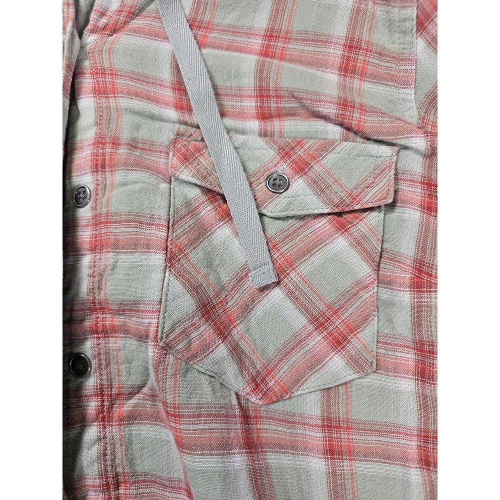 Columbia Shirt Womens Medium Green Plaid Hooded Button Up Roll Tab Long Sleeve - Picture 2 of 10